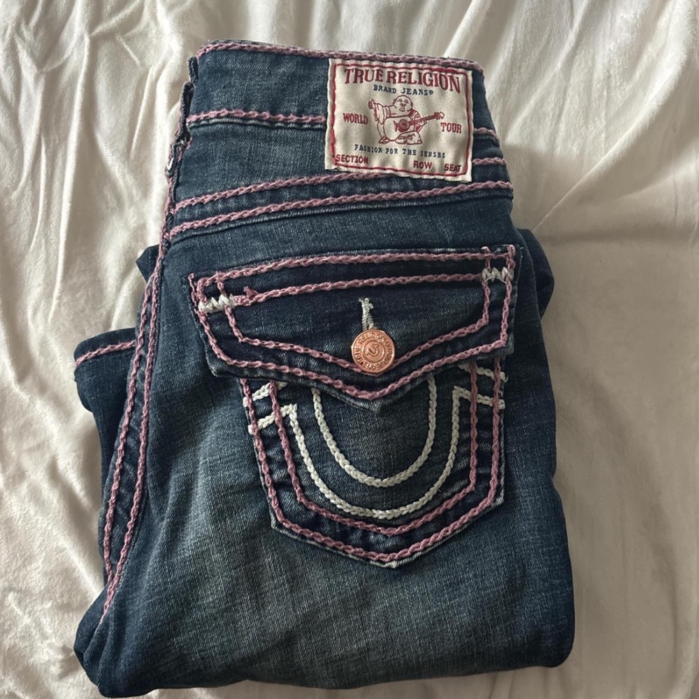 True Religion Women's Denim Jeans with Pink Accents